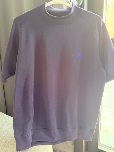 Needles Purple Short Sleeve Mock Neck Sweatshirt Butterfly Logo Size S