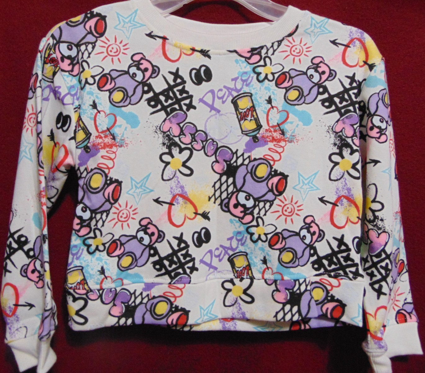 Girls Size 5/6 GRAFFITI Sassy, Bears and Hearts Fleece Top by Extremely Me NWT