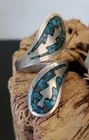 Native American Silver Turquoise Inlay Ring - Adjustable Size 6.5-8 VTG
