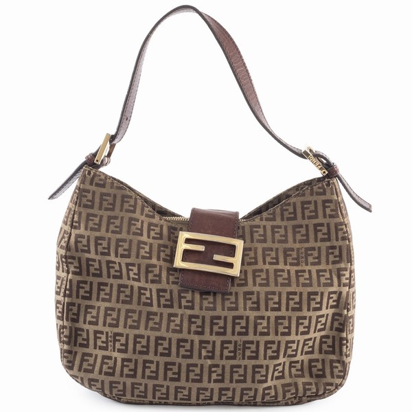 FENDI Zucca Zucchino Brown Canvas Leather Hobo Shoulder Bag Pre-owned Auth
