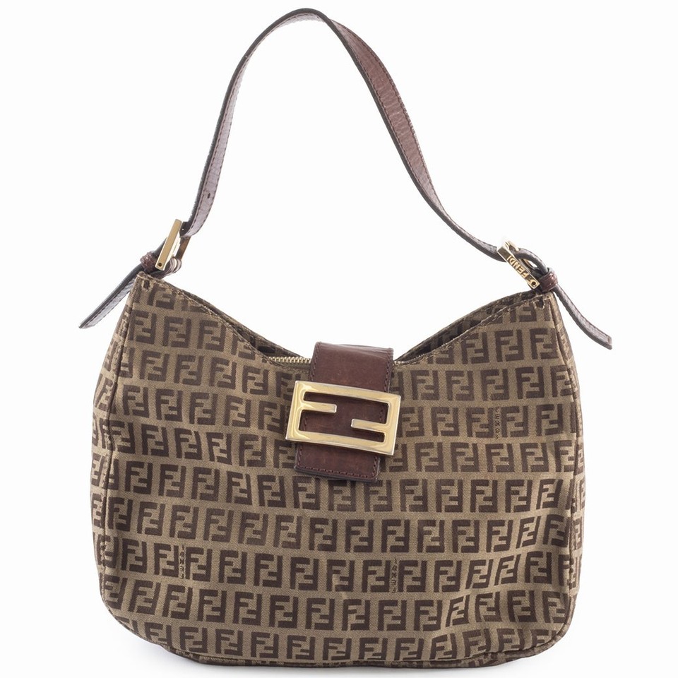 FENDI Zucca Zucchino Brown Canvas Leather Hobo Shoulder Bag Pre-owned Auth