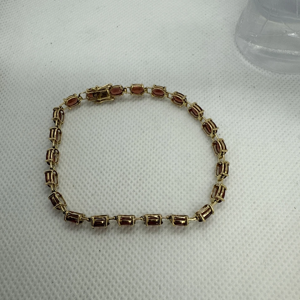 Brazalete de piedras preciosas granate oro amarillo 14k 7,5" 8gr Foto 2 de 4