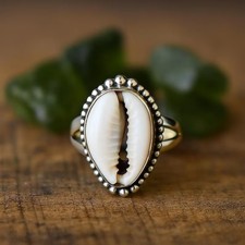 Cowrie Sea Shell Ring 925 Sterling Silver Ring Natural Cowrie Shell Ring Jewelry