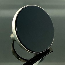925 Handmade Round Women Natural Large Black Onyx Ring