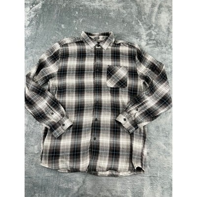 Men s Volcom XL Black/Grey Plaid Flannel Button-Down Shirt   Excellent Condition