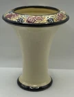 ATQ ~1920s Weller Pottery Tivoli Flared Top ~White Black Trim Multicolor Flowers