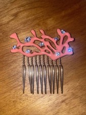 Authentic Vintage Kenneth Jay Lane KJL Coral Resin Crystal Hair Jewelry