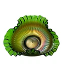 Vintage Fenton Emerald Green Iridescent Carnival Glass Pinched Ruffled Edge Bowl