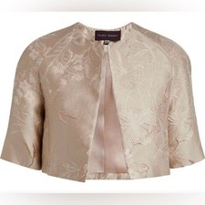 TALBOT RUNHOF Silk Jacket Floral Cropped Jacquard Gold Twig Metallic Formal 12