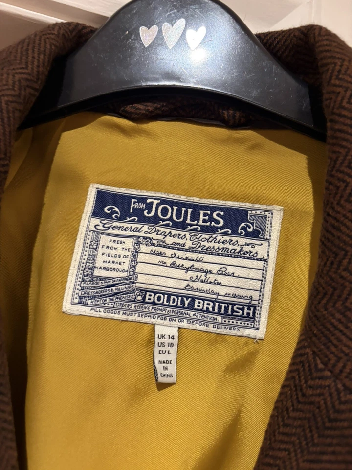 Joules Blazer Jacket UK 14 Brown Herringbone Caper Tweed Hacking Country Jersey - Image 2 of 4