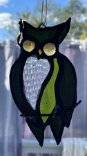 Vintage 20th C. Handmade Stained Glass Suncatcher Owl Animal Bird