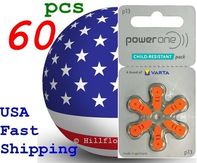 60 pcs p13  13 PR48 PowerOne wireless Card 1.45V Zinc Air Hearing Aid Battery