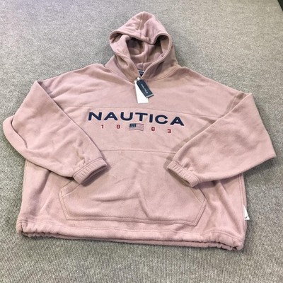 Nautica Hoodie Sweatshirt Mens Large Dusty Pink 83F Flag Polar Fleece 1983