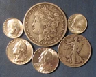 LOT 6 US SILVER COINS 1901 O MORGAN SILVER DOLLAR 1943 HALF $ 2 QUARTERS ETC