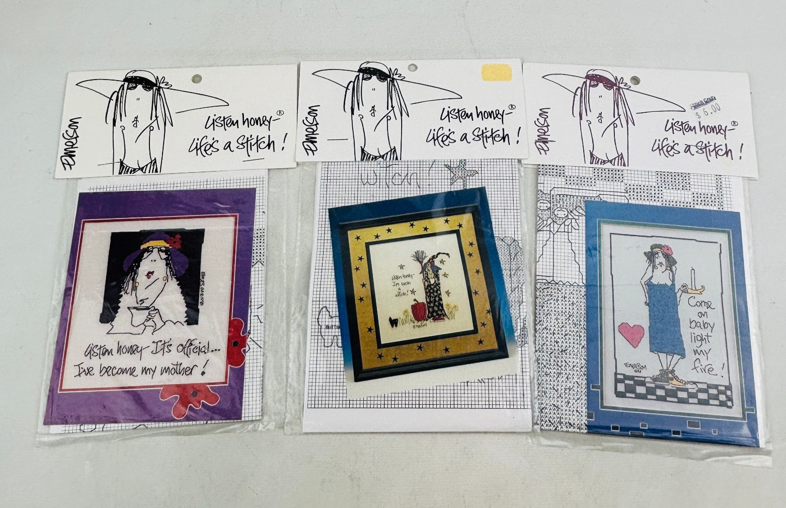 Life's a Stitch 3 Cross Stitch Pattern Lot Emerson Twisted Threads Humor