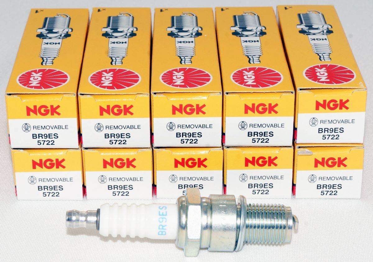 10 Pack Genuine NGK 5722 BR9ES Nickel Spark Plugs with Removable Terminal Nut