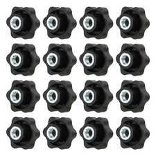 Clamping Nuts Knob Plastic Screw-On Iron Star Knobs Knurled M12 x 1.9", Black 