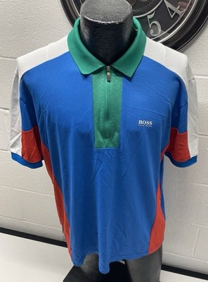 HUGO BOSS Colorblock Polo Zip Up Collar Moisture Manager XL 