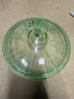 Hazel-Atlas Dish Lid Green Uranium Federal Glass Vaseline Shell Handle Mint Cond