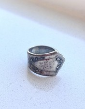 Vintage Silver Metal Spoon Band Ring Ornate Asymmetrical Design - size 6.5