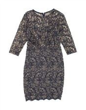 WAREHOUSE Womens 3/4 Sleeve Bodycon Dress UK 10 Small  Navy Blue Paisley AQ04