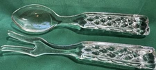 Anchor Hocking Vintage Wexford Salad Fork & Spoon Crystal Glass Serving Set