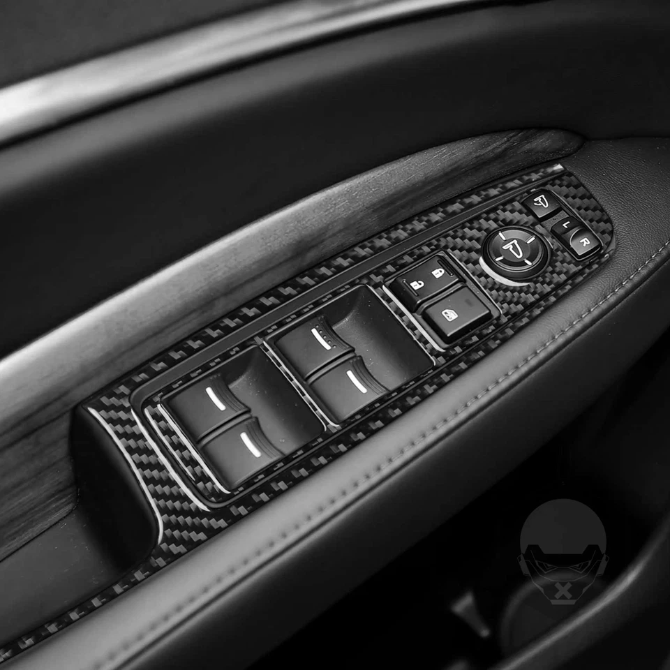 Cubierta de panel de interruptor de elevación de ventana interior de fibra de carbono real para Acura MDX 2014-20 Foto 3 de 4