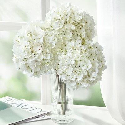 3PCS White Hydrangea Artificial Flowers 25.6'' Large Fake Hydrangeas Flowers w...