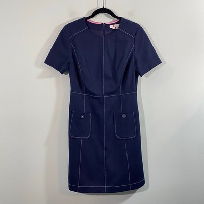 Boden Women Navy Contrast Stitches Short Sleeve Sheath Clara Dress Size 6R 
