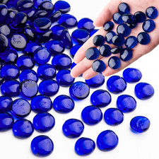 Blue Glass Marbles, 0.97 LB Flat Glass Beads for Vases, Approx. 80-100 PCS