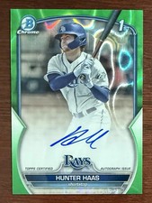 Hunter Haas 2023 1st Bowman Draft Chrome Prospect Auto Green Lava Ref /99 Rays