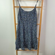 Cassie Byrnes X Uniqlo Mini Dress Womens Large Blue Geometric Sleeveless Ruffle