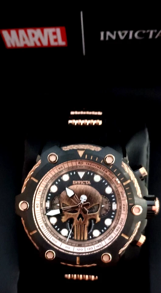 Marvel Comics Invicta 26926 51mm Golden Punisher LE #06/4000 Watch NOS New Box - Image 3 of 4