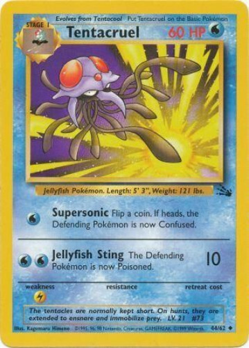 Pokemon Card - Fossil 44/62 - TENTACRUEL (uncommon) - NM