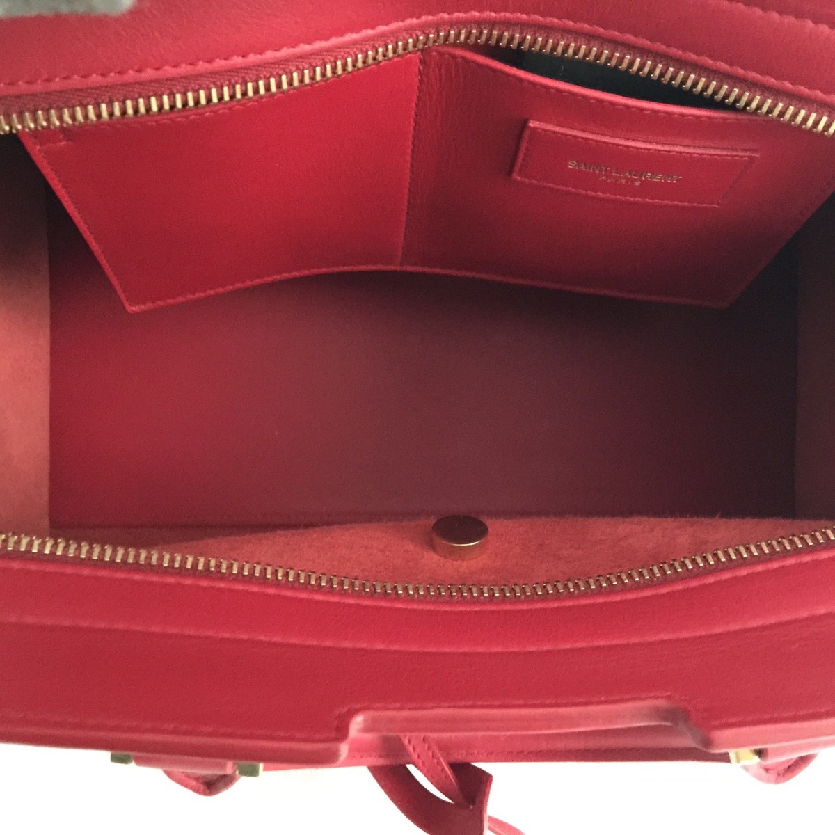 バッグ YSL Cabas Red Yves Saint Laurent Red Leather/Suede Downtown Cabas Baby