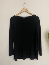 Eileen Fisher Long-Sleeve blouse  Neck Top Black Size X-Small Oversized