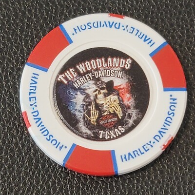 HD THE WOODLANDS ~ TEXAS (White/Red/Blue Full Color design3) Harley Poker Chip