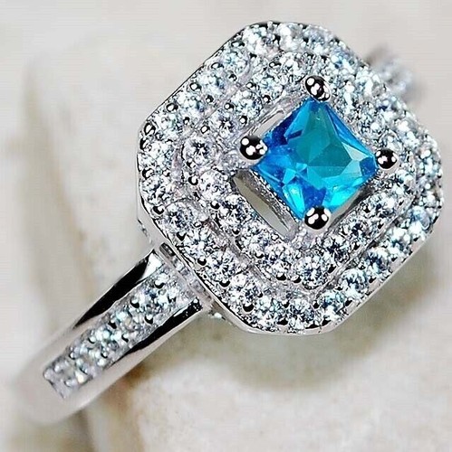1CT Aquamarine & Topaz 925 Solid Sterling Silver Ring Sz 6 JB1-9 - Picture 2 of 3