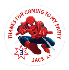 48 Personalised Party Bag Stickers Spiderman Sweet Bag Seals 40mm Labels
