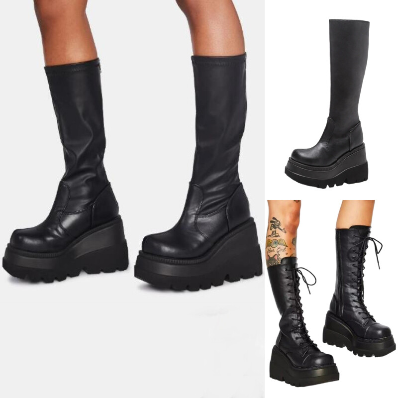 Ladies Zipper Platform Boot Thick Sole Work Chunky Non Slip Goth