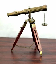 Handmade New Nautical Brass Telescope With Wooden Tripod Stand 10 Inch Gift Item