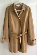 $4k Escada Lambskin Suede Leather Shearling Fur Coat Jacket Size 38