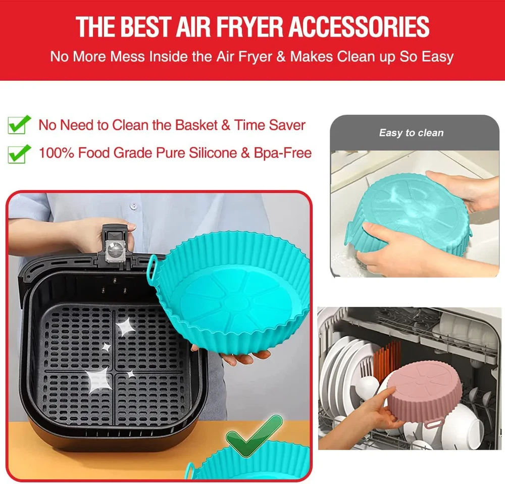Air Fryer Silicone Pot Air Fryer Basket Liners Non-Stick Safe Oven Baking Tray Air Fryer Silicone Pot Air Fryer Basket Liners Non-Stick Safe Oven Baking Tray