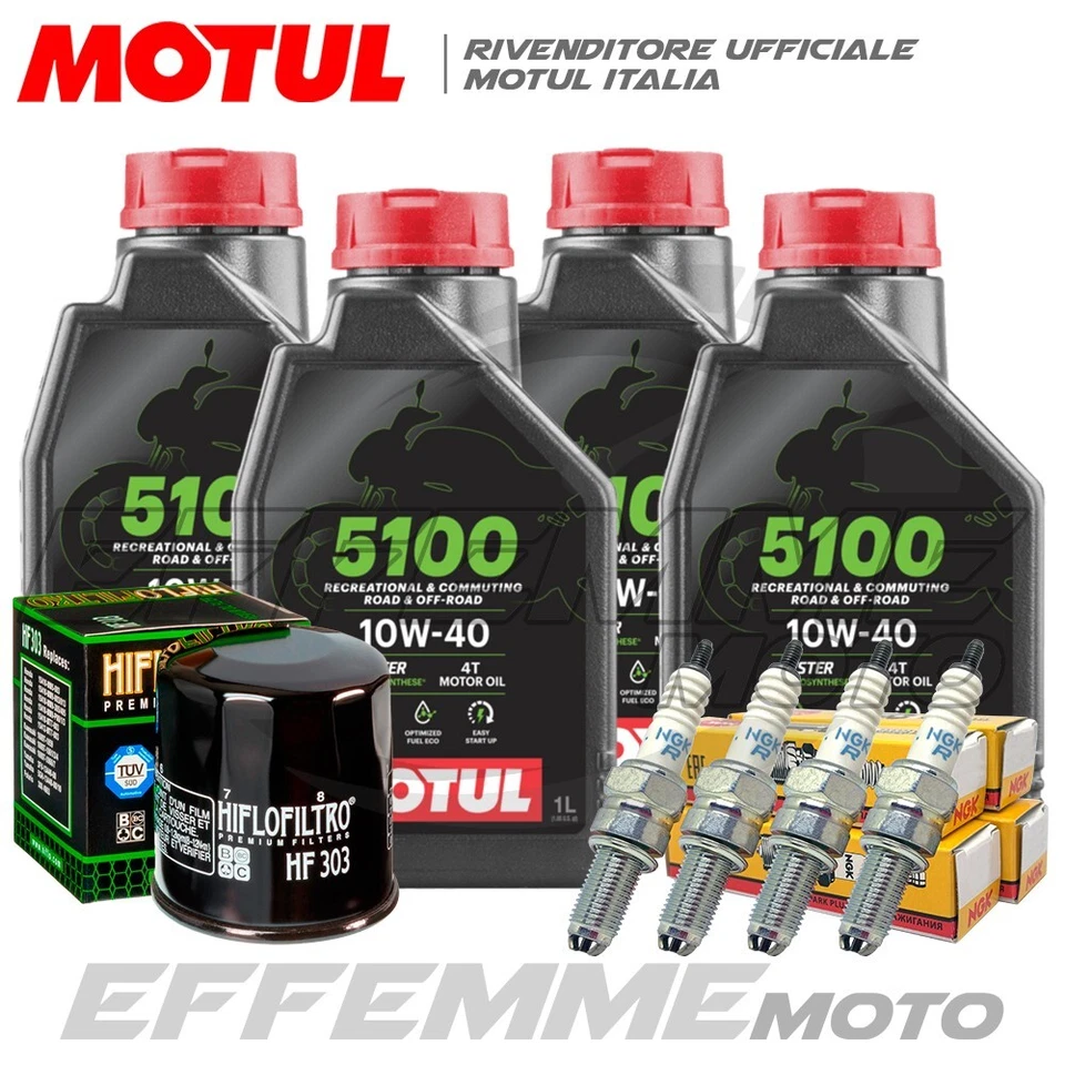 MOTUL + HIFLO + NGK Tagliando YAMAHA YZF R6 600 1999 2000 2001 2002 (5100 10W40 Filtro olio candele)
