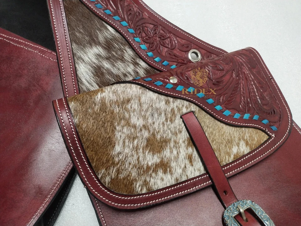 Sac de selle Western Horse en cuir imprimé véritable avec outillage floral - Photo 3/4