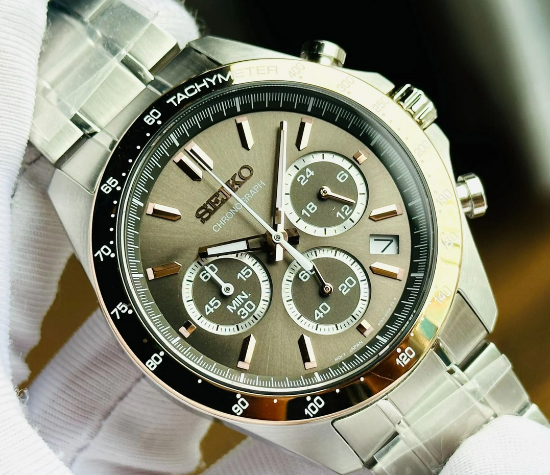 Seiko Spirit Chronograph Brown Dial Stainless Steel Men's Watch