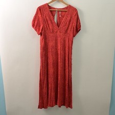 Free People Maxi Dress Womens 10 Medium V-Neck Short Sleeve Orange Red Rayon