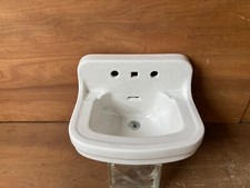 Vtg NOS White Porcelain Wall Mount Bathroom Sink Rear Drain Lavatory 151-26E