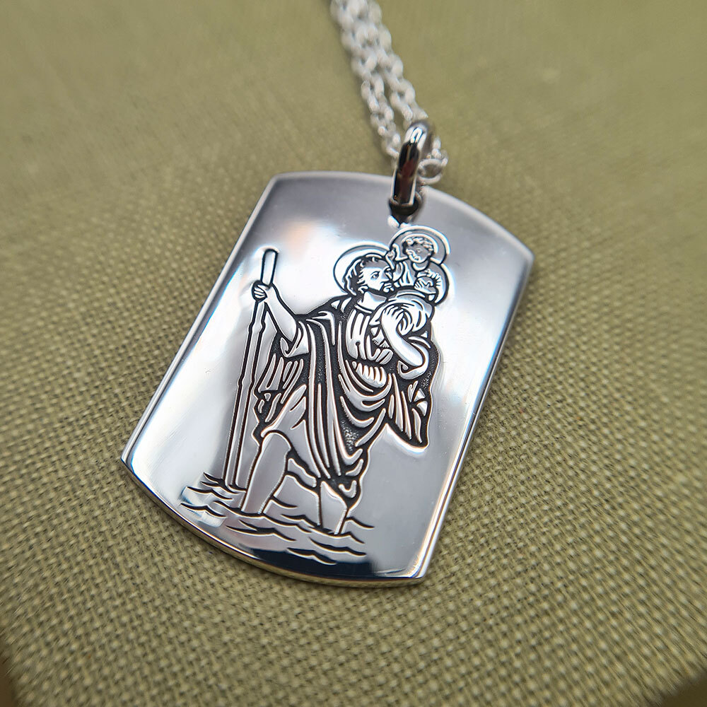 Men's Personalised Sterling Silver St Christopher Dog Tag Necklace eBay