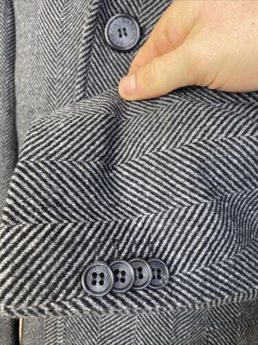 BARBOUR Tweed Herringbone Covert Charcoal ‘Edward’ Overcoat Jacket Coat (42) - Picture 3 of 17